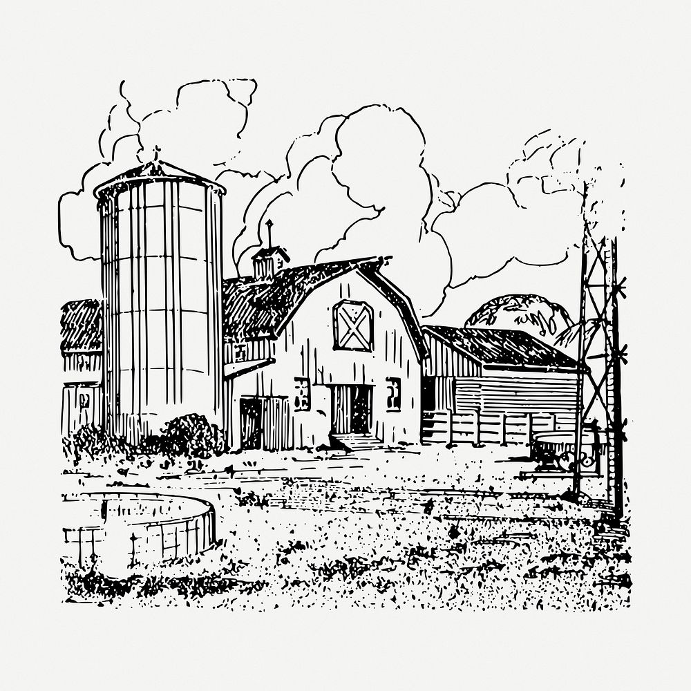 Farm, barn drawing, vintage architecture | Free PSD - rawpixel