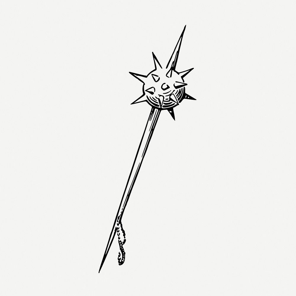 Mace drawing, medieval weapon illustration psd. Free public domain CC0 image.
