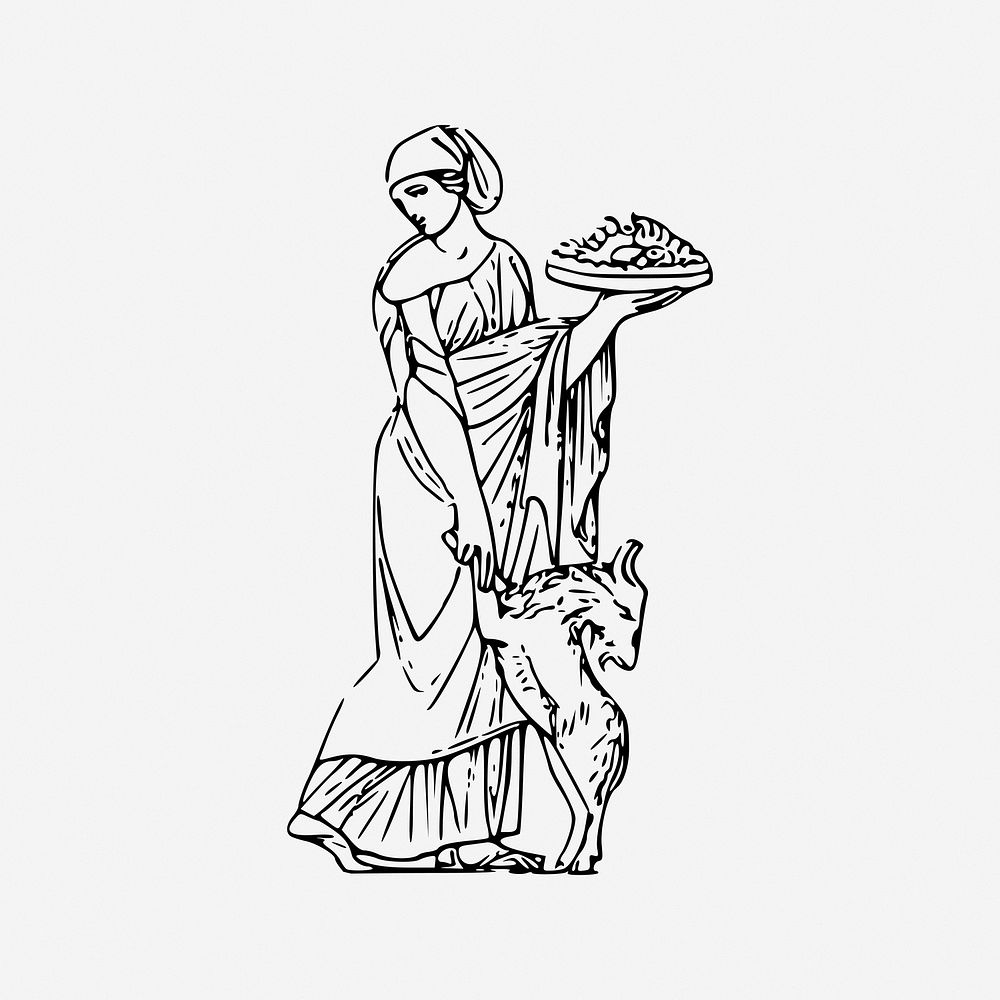 Ancient peasant, maiden illustration. Free public domain CC0 image.