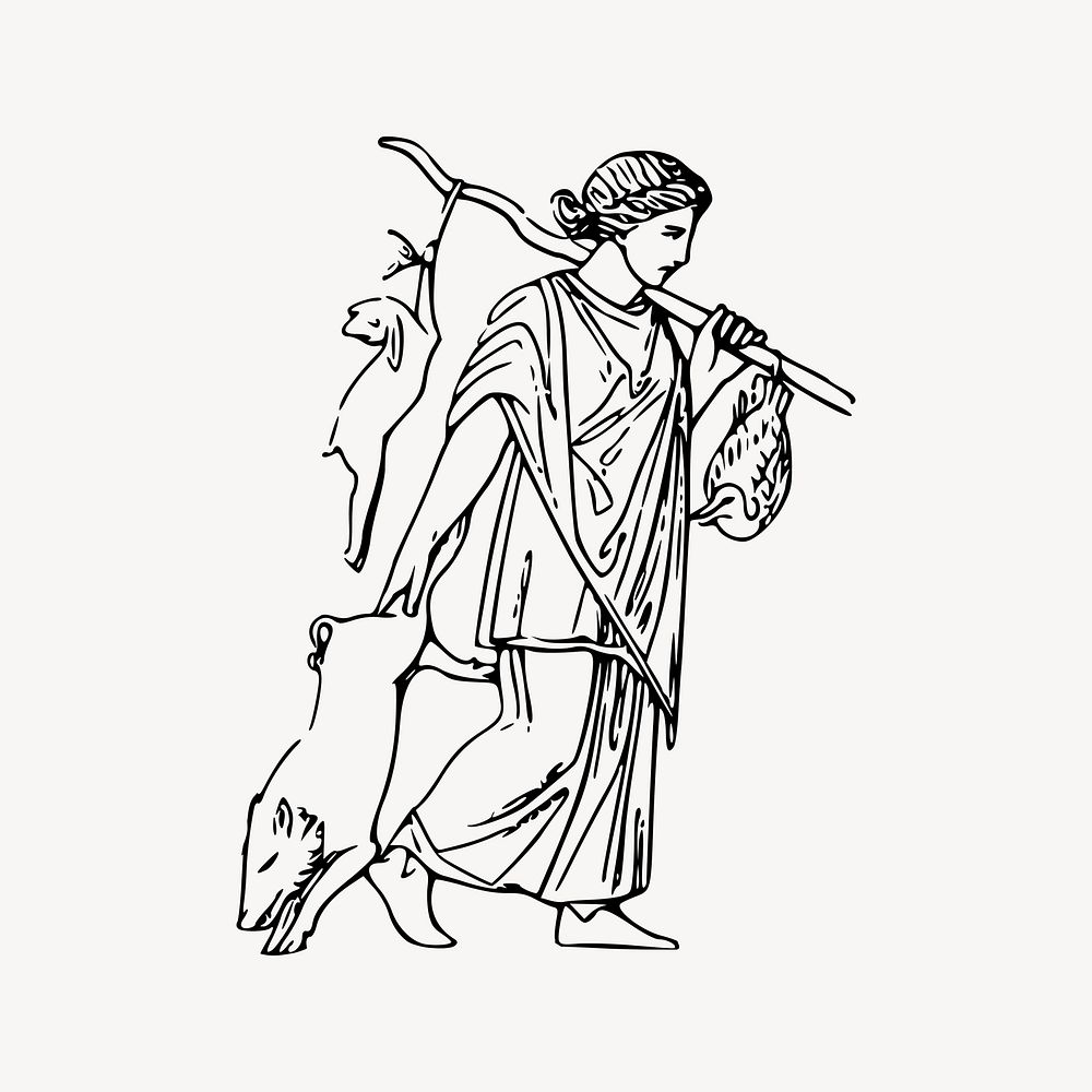 Ancient farmer drawing, hunting illustration vector. Free public domain CC0 image.