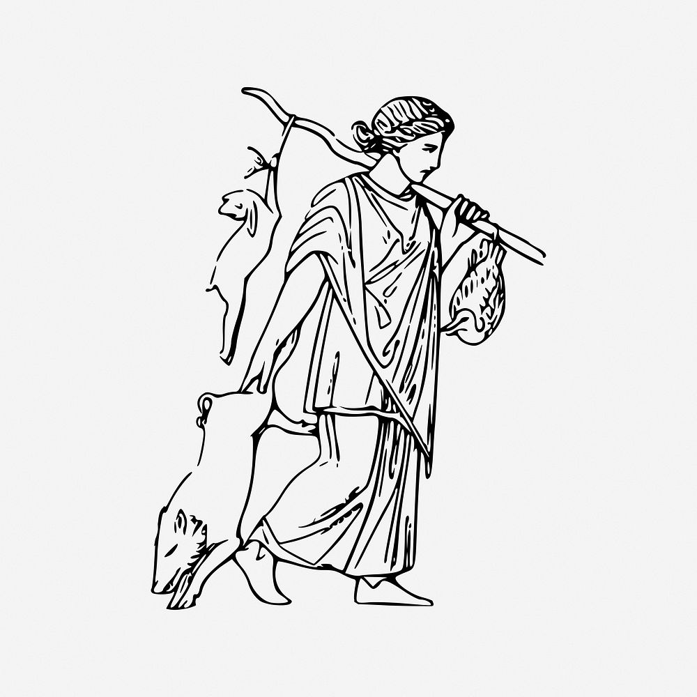 Ancient farmer, hunting illustration. Free public domain CC0 image.
