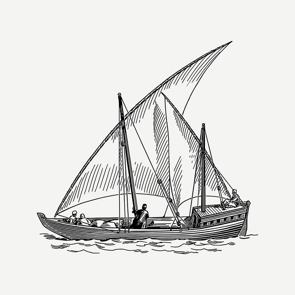 Vintage ship clipart, maritime illustration psd. Free public domain CC0 image.