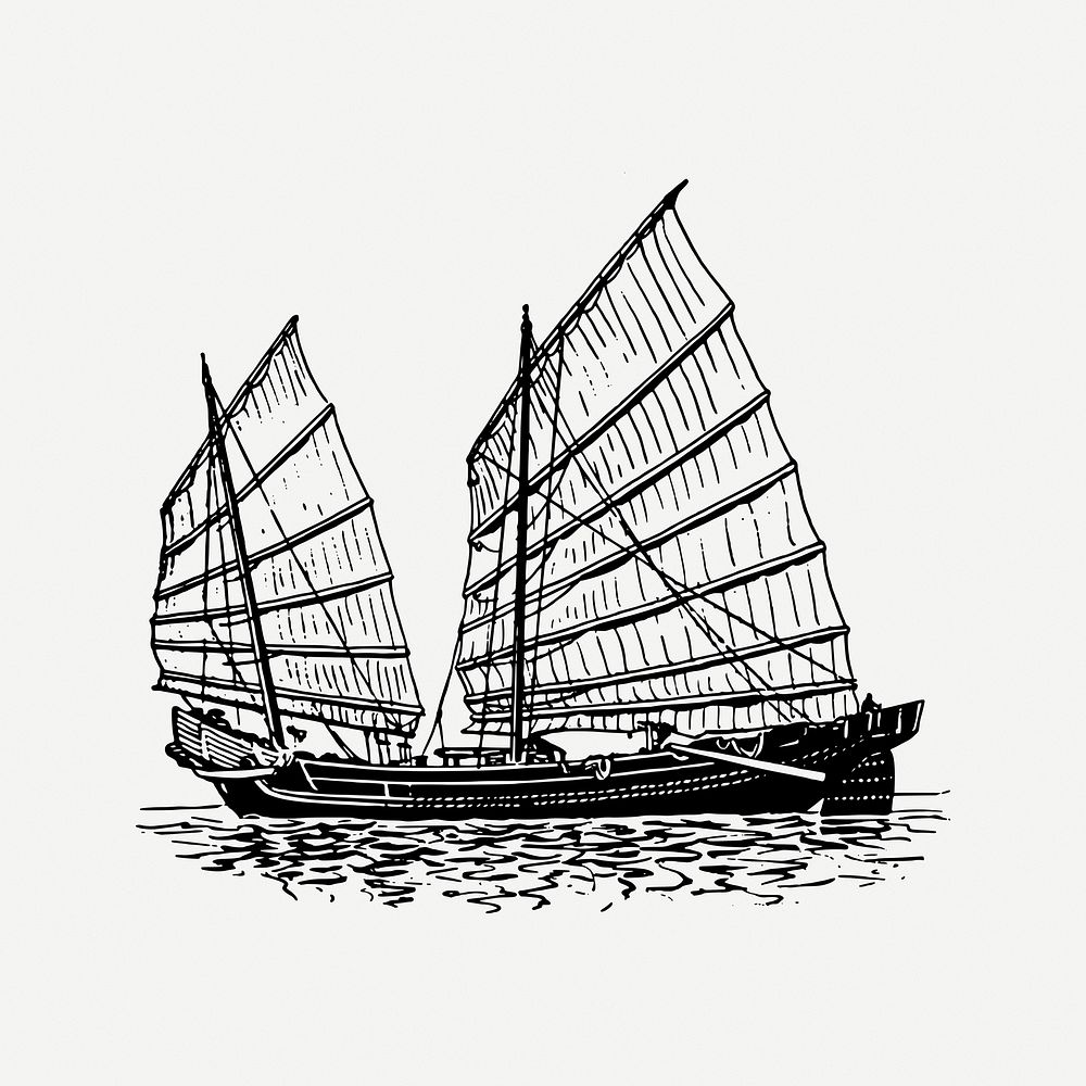 Ship drawing, vintage adventure illustration psd. Free public domain CC0 image.
