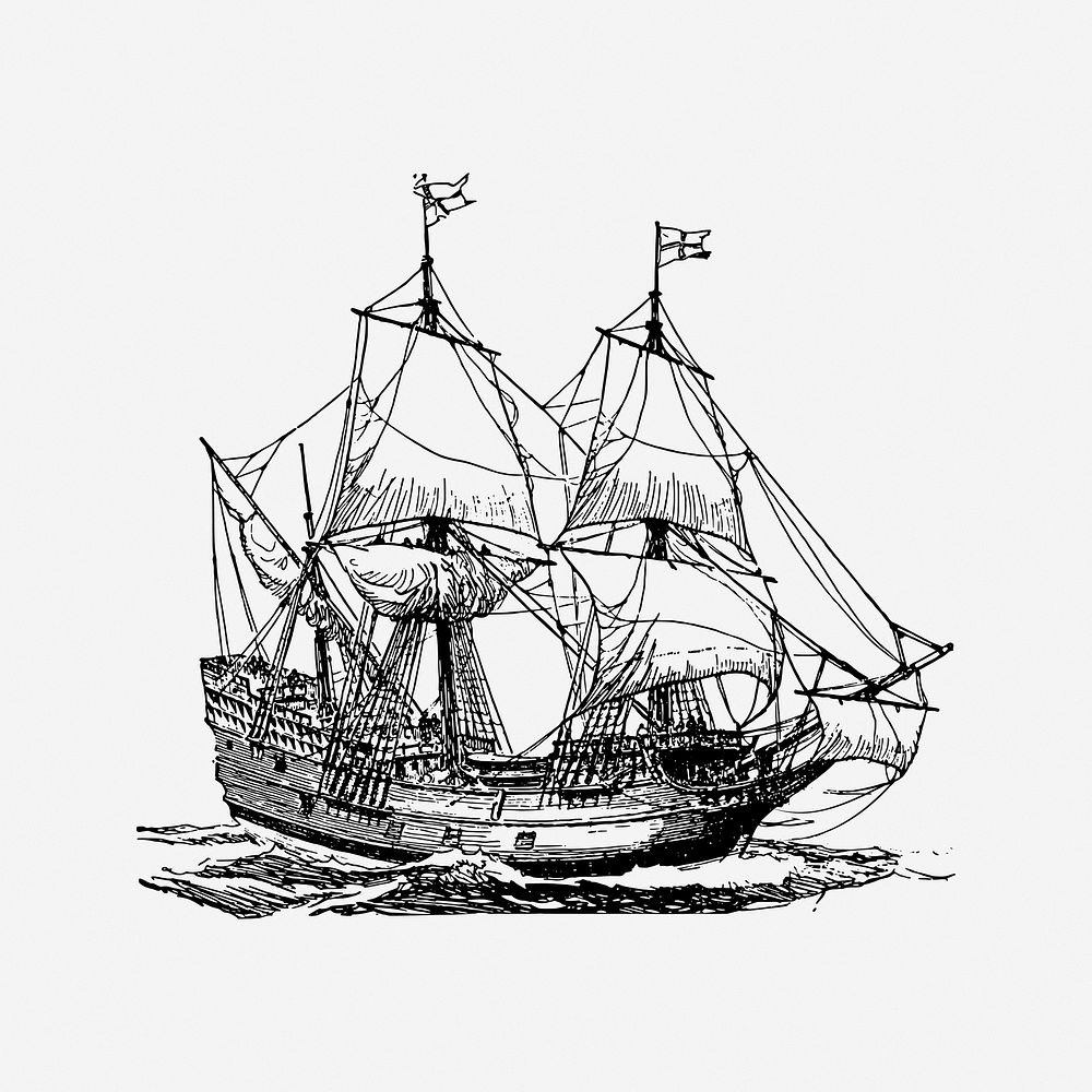 Antique ship, adventure illustration. Free public domain CC0 image.