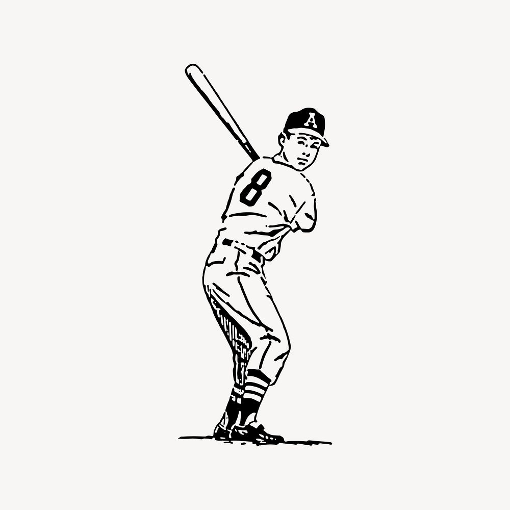 Baseball player collage element, vintage sports illustration vector. Free public domain CC0 image.