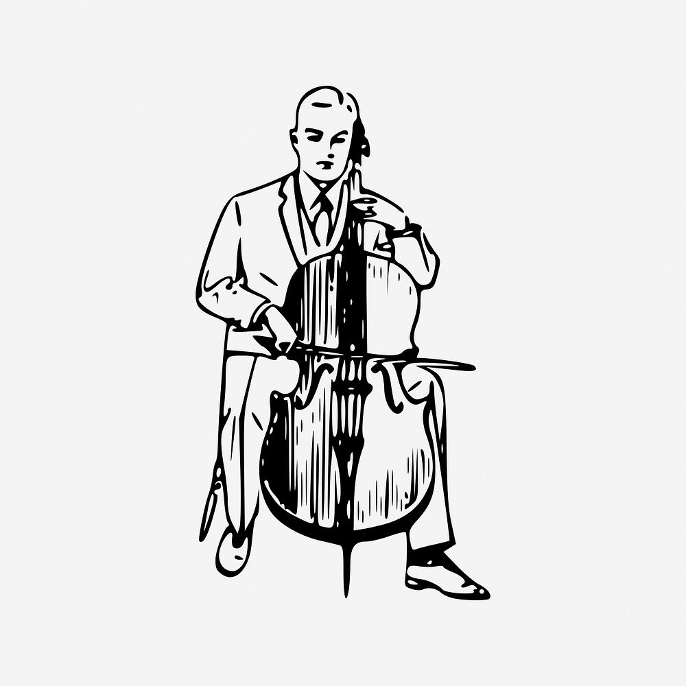Cello, musical instrument illustration. Free public domain CC0 image.