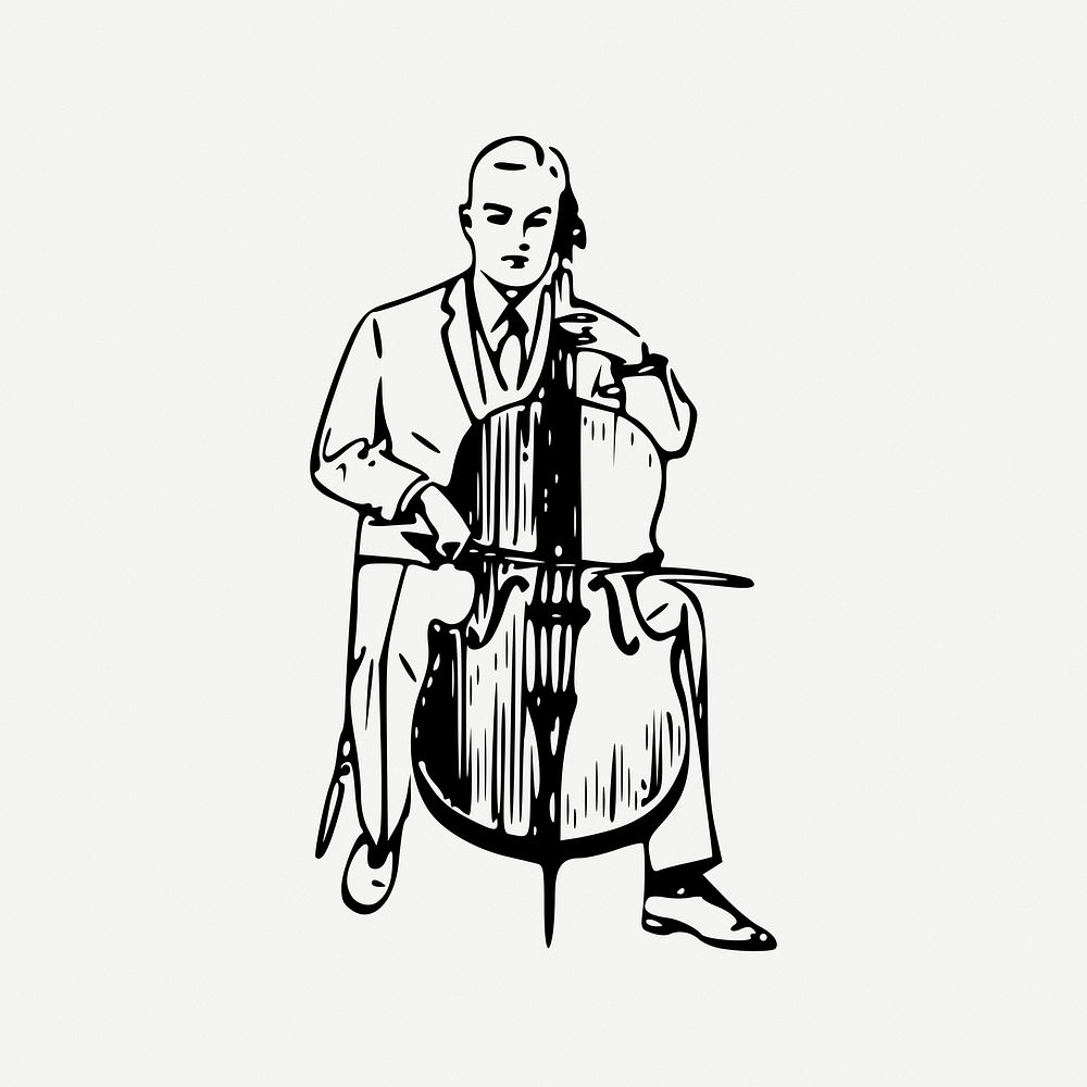 Cello collage element, musical instrument illustration psd. Free public domain CC0 image.