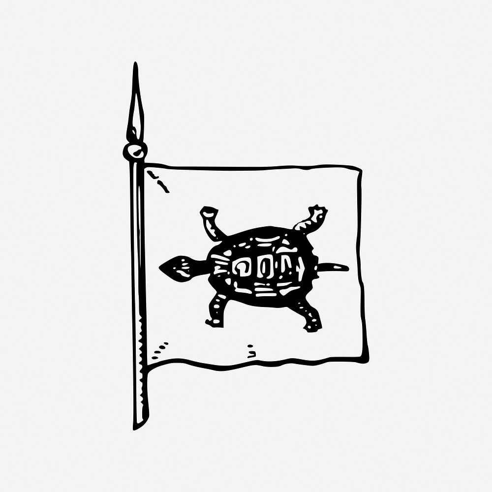Turtle flag, animal illustration. Free public domain CC0 image.