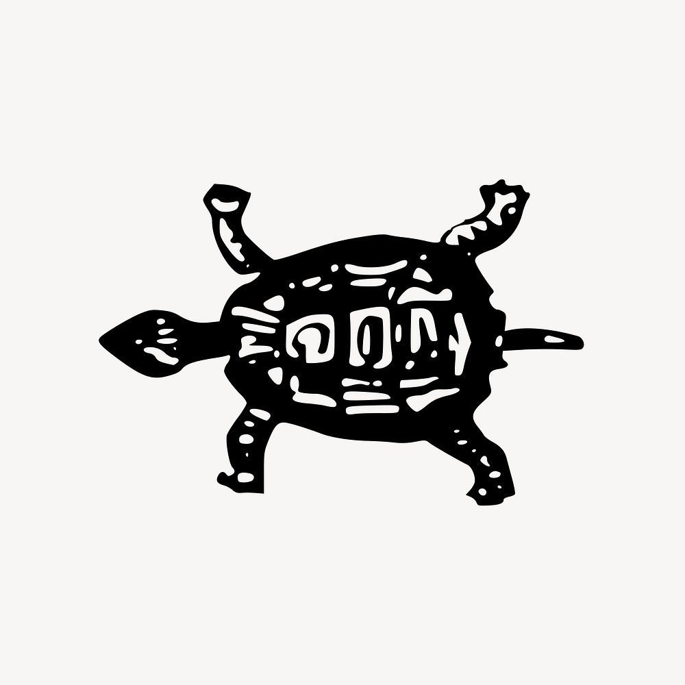 Turtle collage element, black and white illustration vector. Free public domain CC0 image.