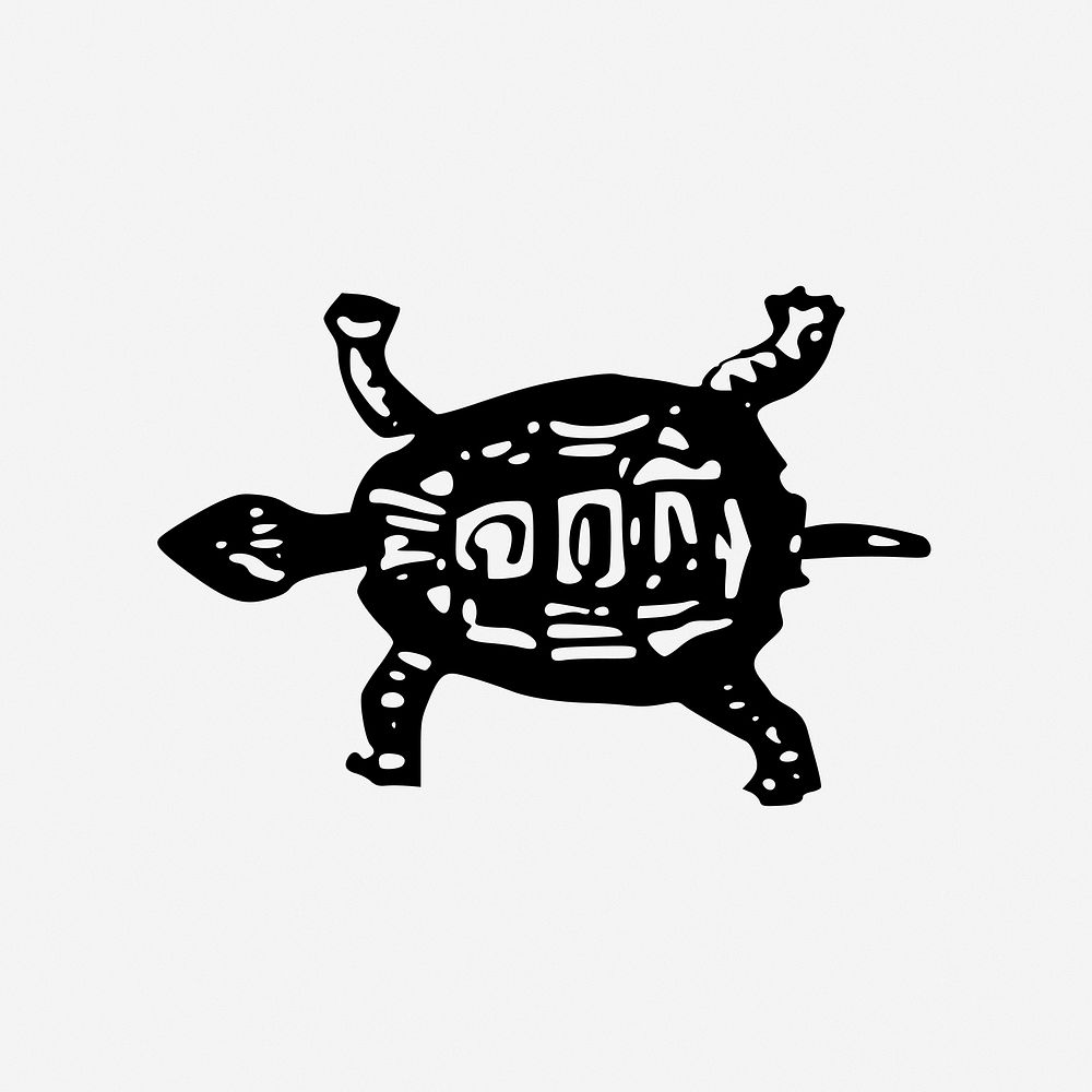 Turtle clipart, black and white illustration. Free public domain CC0 image.