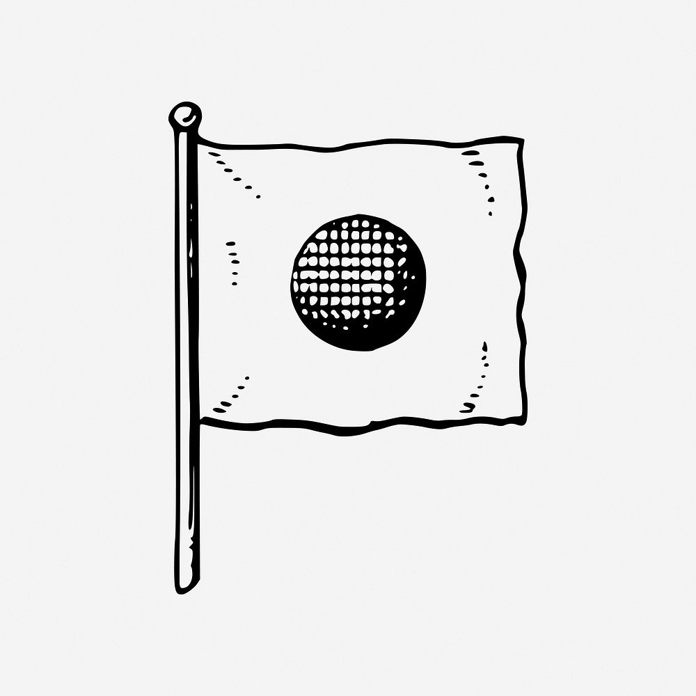 Japan flag, black and white illustration. Free public domain CC0 image.