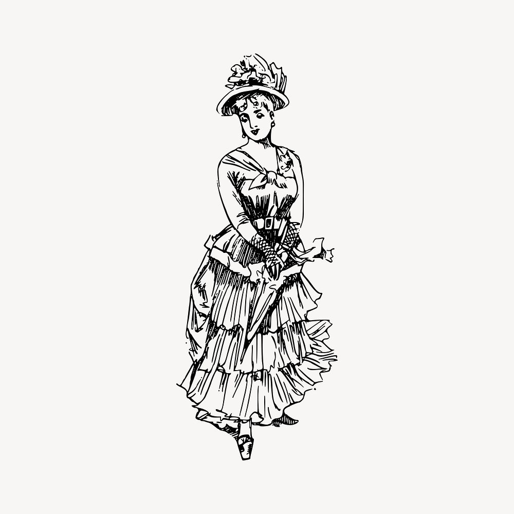 Victorian woman clipart, vintage illustration vector. Free public domain CC0 image.