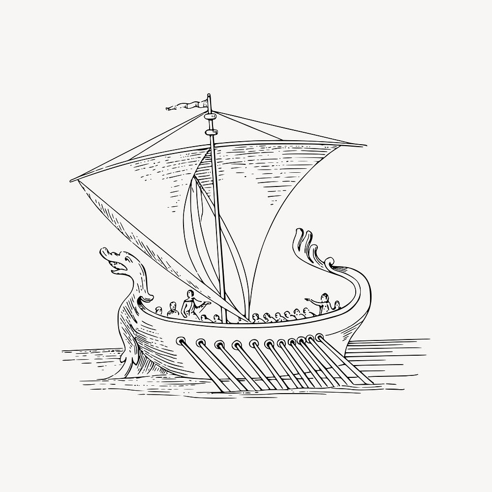Antique ship collage element, adventure illustration vector. Free public domain CC0 image.