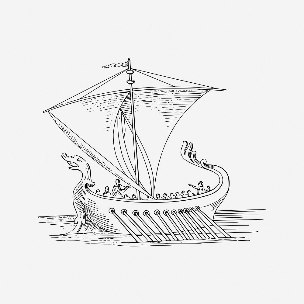 Antique ship, voyage illustration. Free public domain CC0 image.