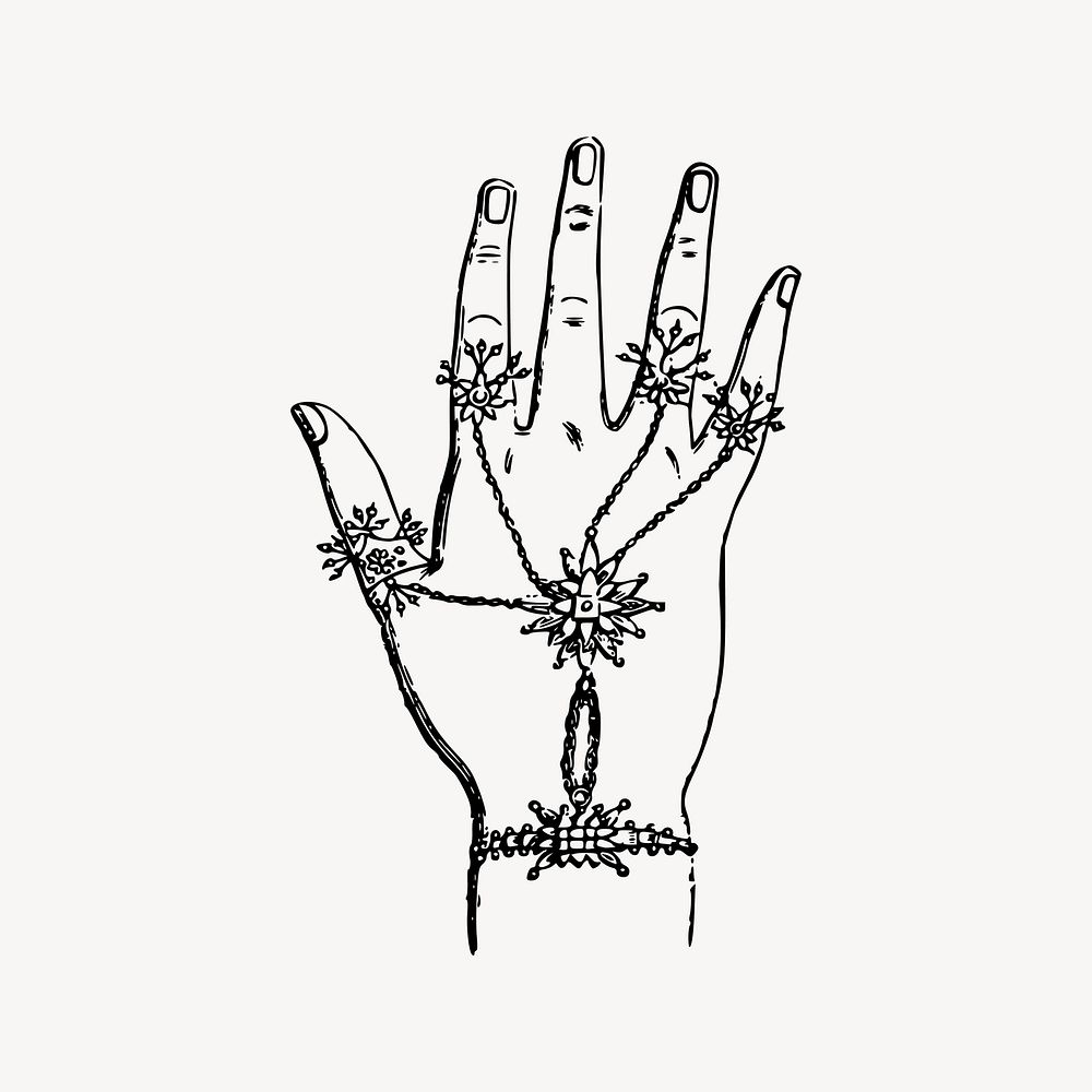Hand accessories clipart, jewelry illustration vector. Free public domain CC0 image.