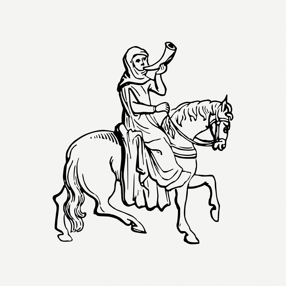 War horn collage element, medieval soldier illustration psd. Free public domain CC0 image.