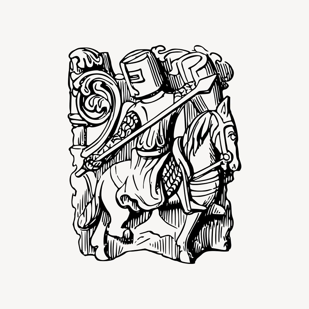 Fighting knight drawing, medieval war illustration vector. Free public domain CC0 image.