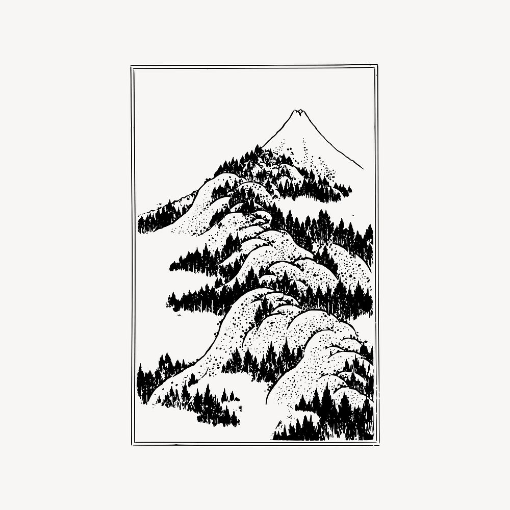 Japanese mountain artwork clipart, nature illustration vector. Free public domain CC0 image.