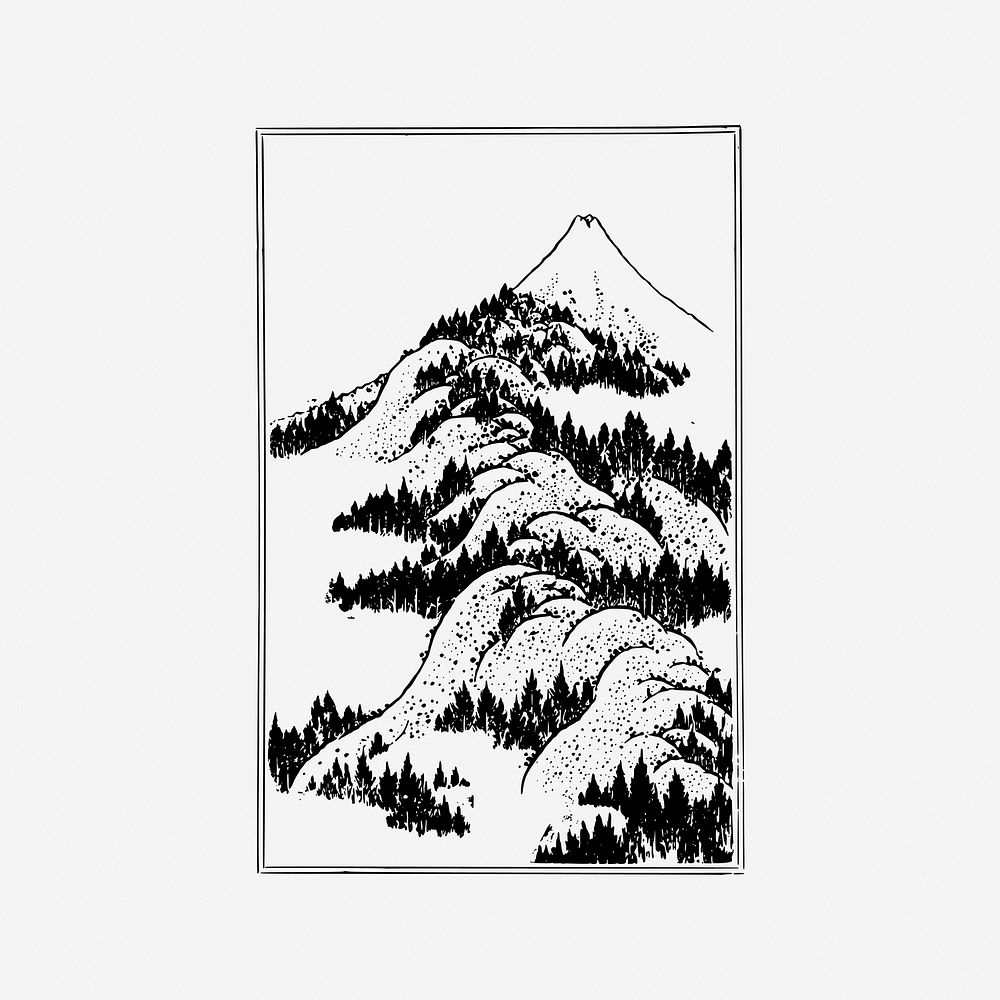 Japanese mountain artwork, nature illustration. Free public domain CC0 image.