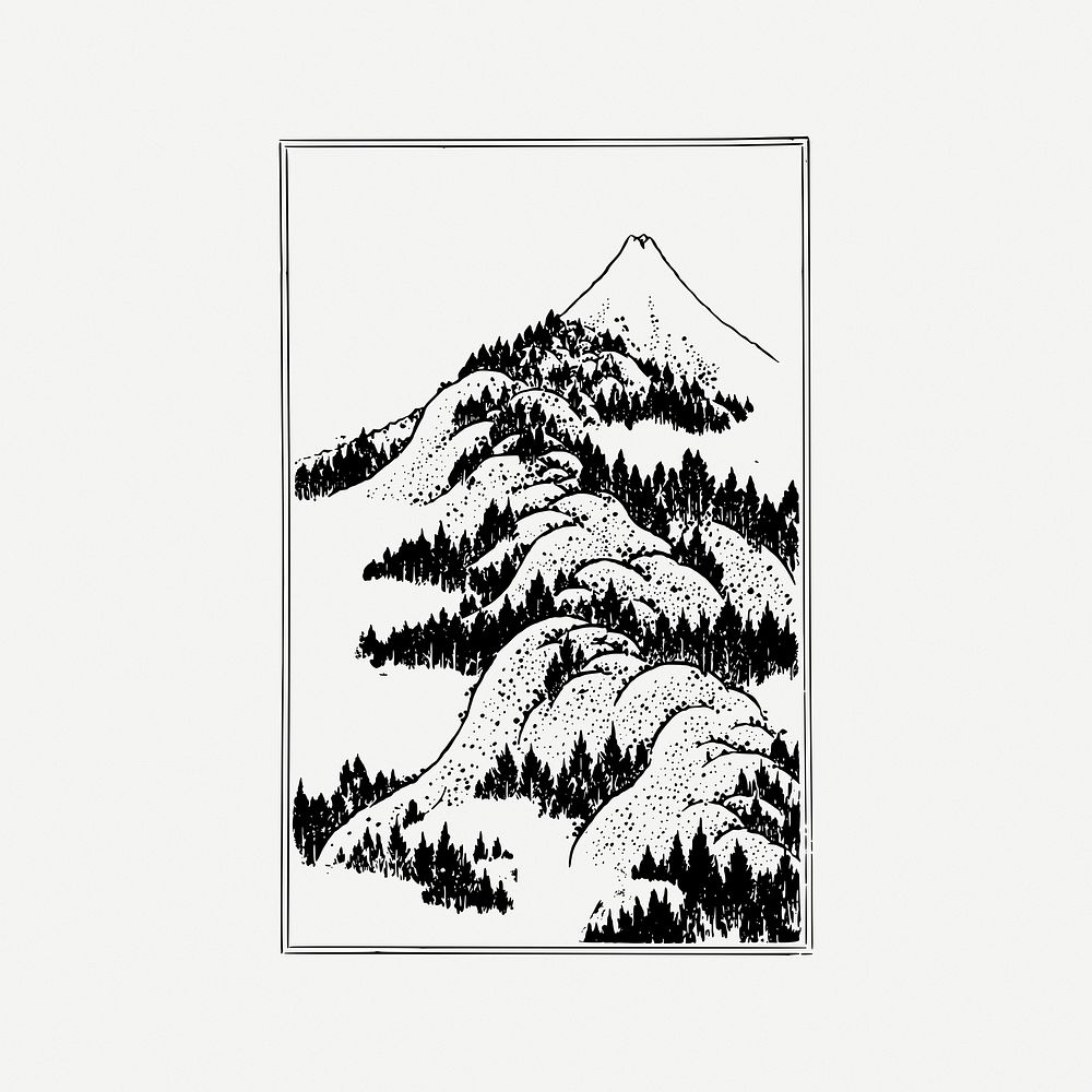 Japanese mountain artwork collage element, nature illustration psd. Free public domain CC0 image.