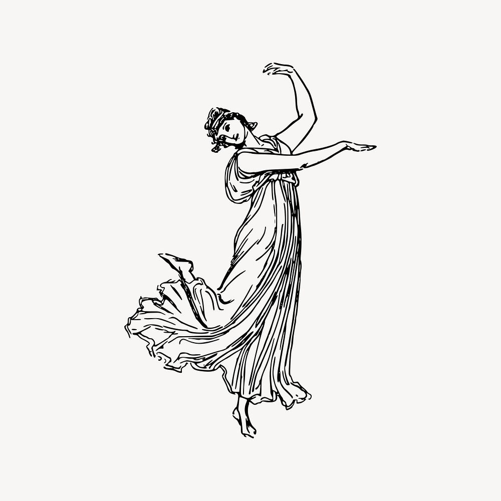 Dancing maiden clipart, vintage illustration vector. Free public domain CC0 image.