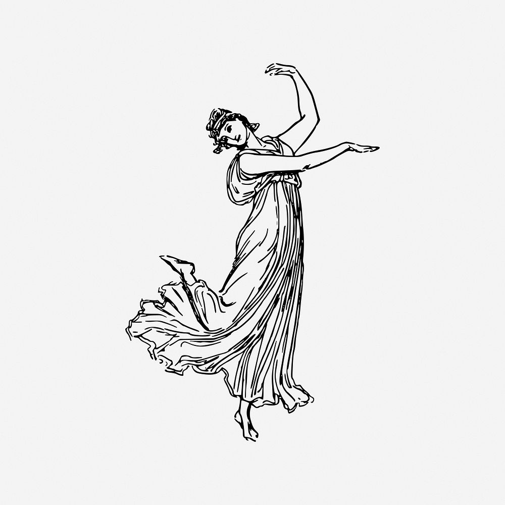 Dancing maiden, vintage illustration. Free public domain CC0 image.