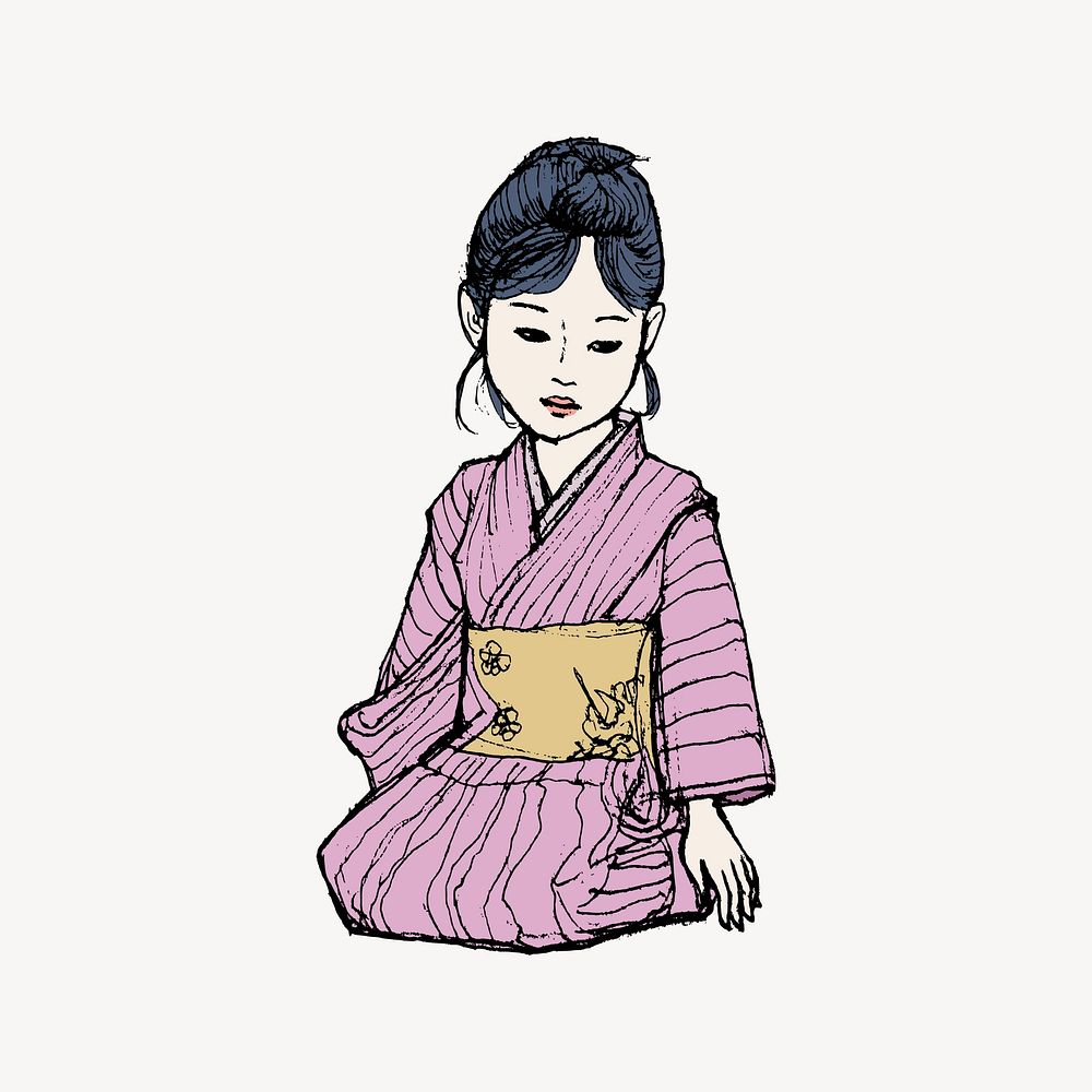 Japanese woman clipart, cartoon illustration vector. Free public domain CC0 image.