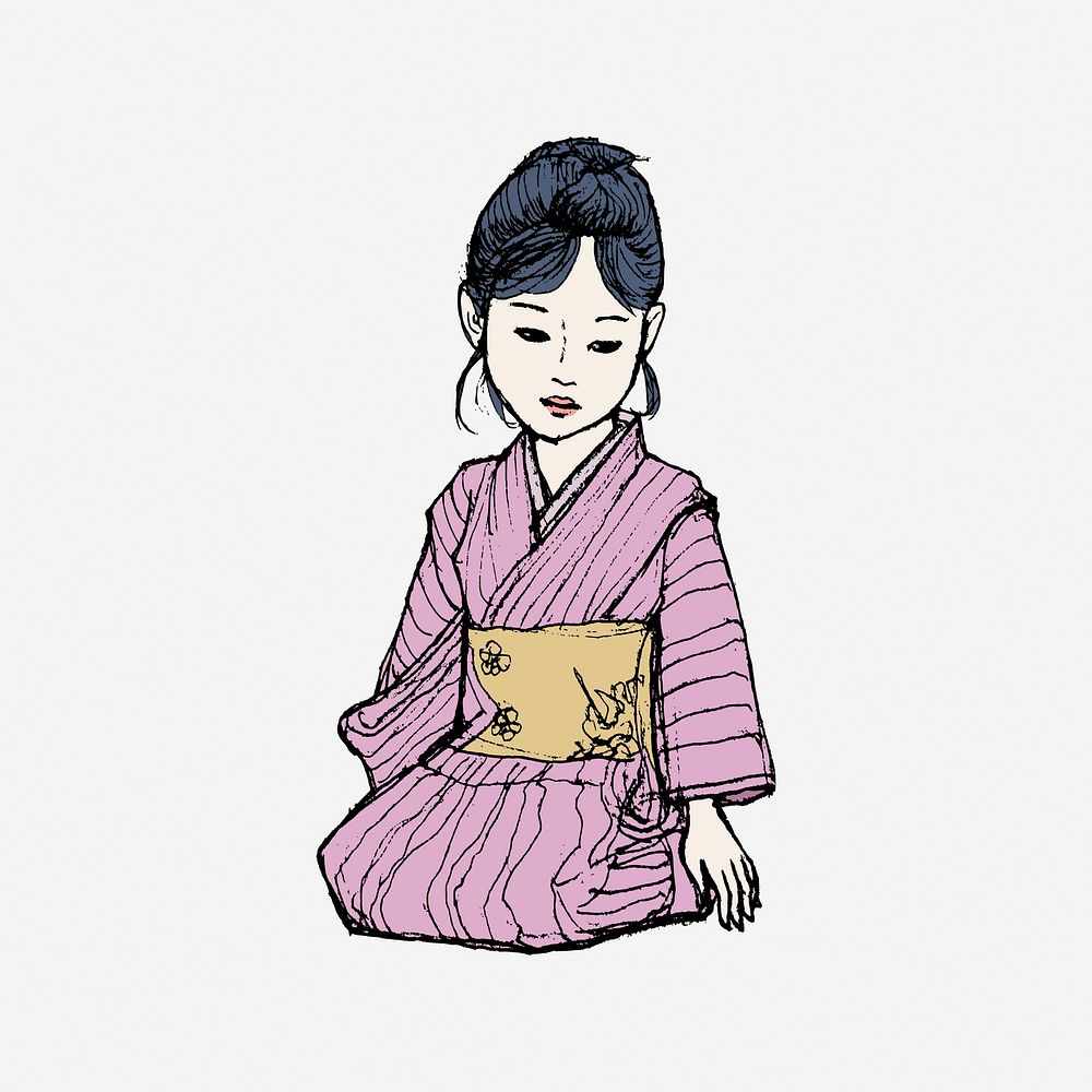 Japanese woman, cartoon illustration. Free public domain CC0 image.