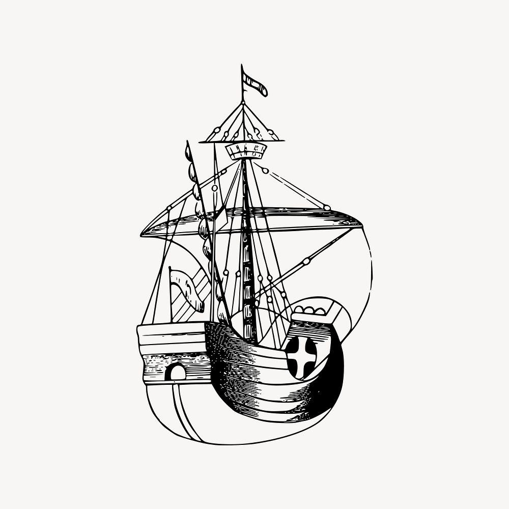 Antique ship clipart, maritime illustration vector. Free public domain CC0 image.