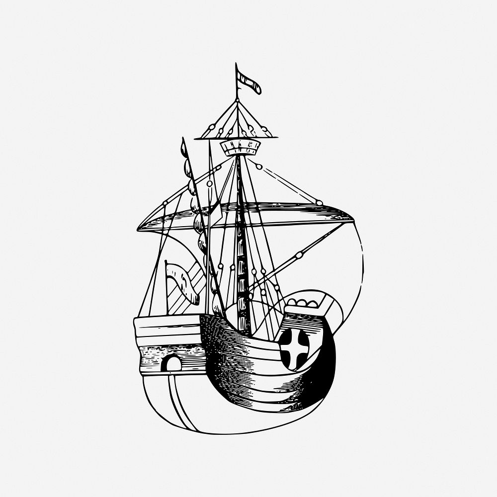 Antique ship, explore illustration. Free public domain CC0 image.