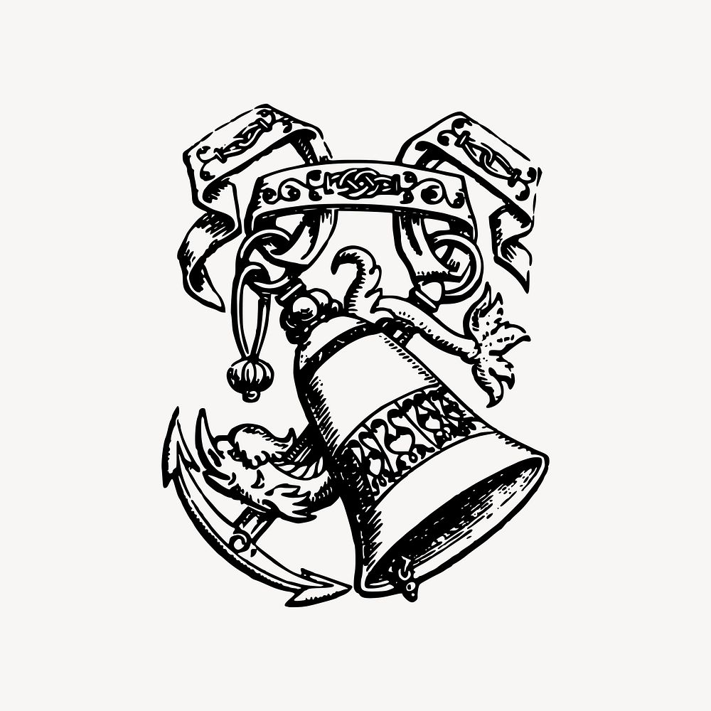 Bell & anchor collage element, vintage badge illustration vector. Free public domain CC0 image.