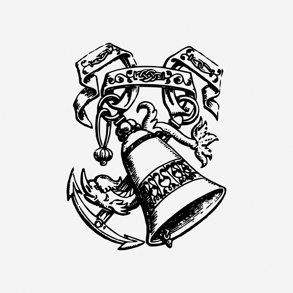 Bell & anchor, vintage badge illustration. Free public domain CC0 image.