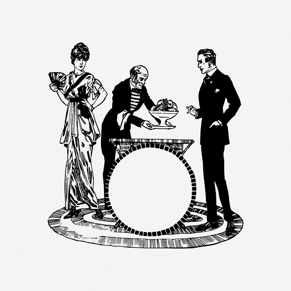 Banquet party, antique ball room illustration. Free public domain CC0 image.