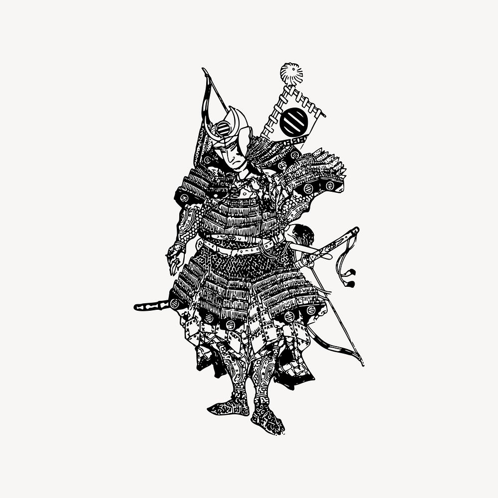 Japanese general drawing, traditional soldier illustration vector. Free public domain CC0 image.
