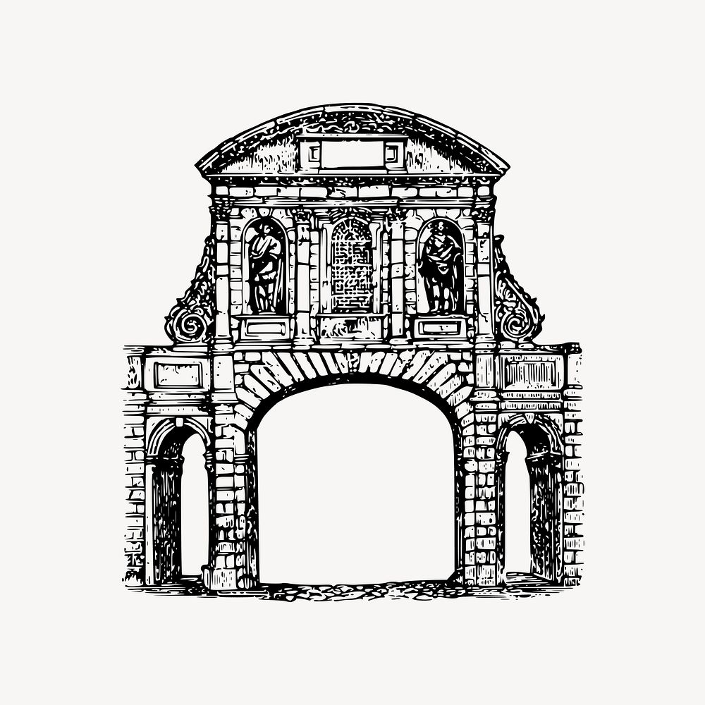 Vintage arch drawing, architecture illustration vector. Free public domain CC0 image.