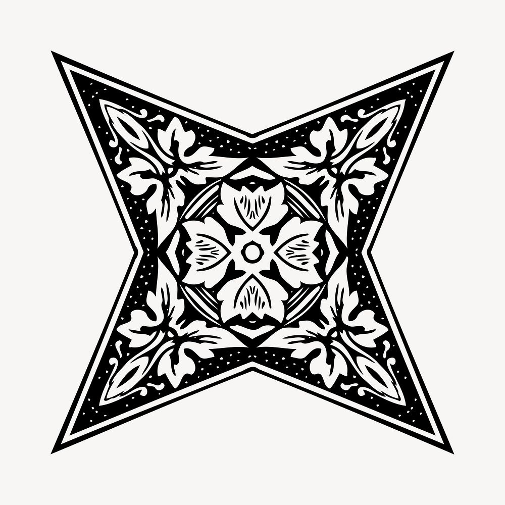 Vintage decorative star illustration clipart vector. Free public domain CC0 image