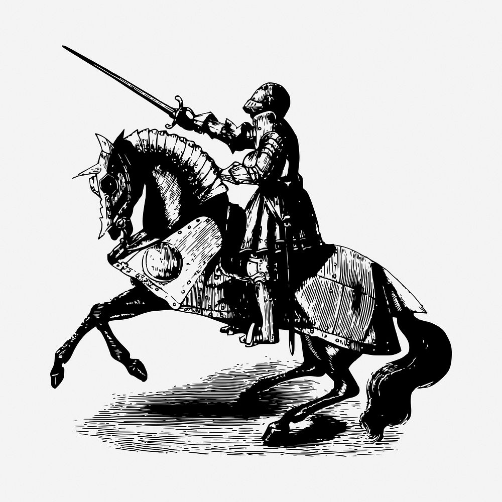 Knight black and white illustration clipart. Free public domain CC0 image