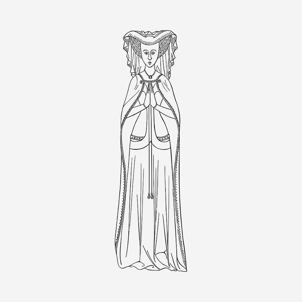 Noble woman black and white illustration clipart. Free public domain CC0 image