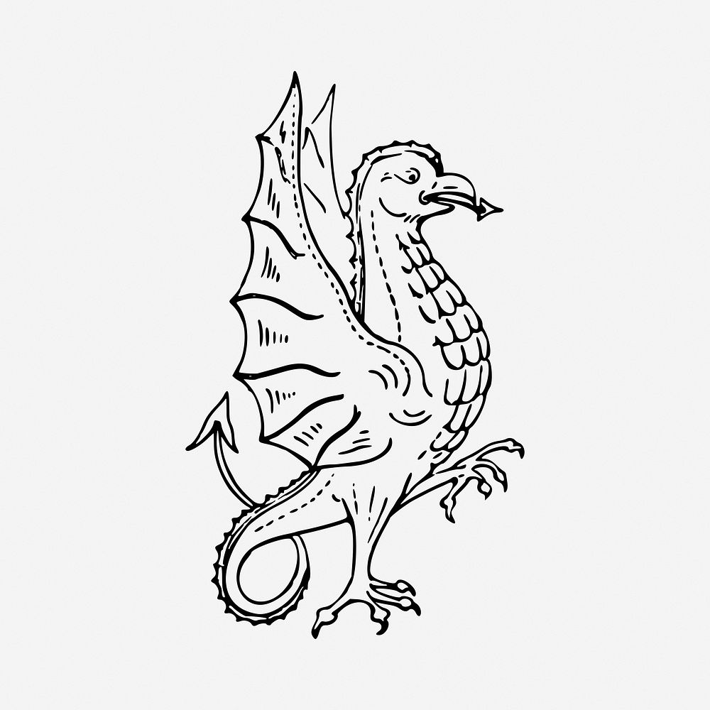 Griffin black and white illustration clipart. Free public domain CC0 image