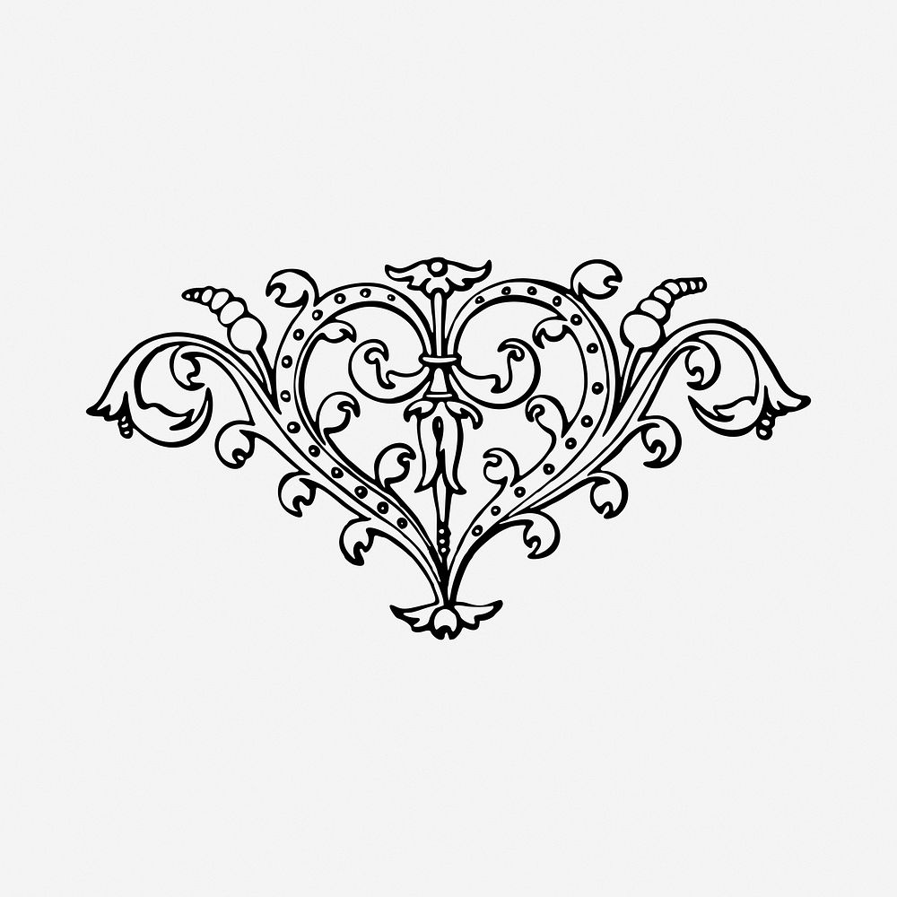 Elegant vintage ornamental black and white illustration clipart. Free public domain CC0 image