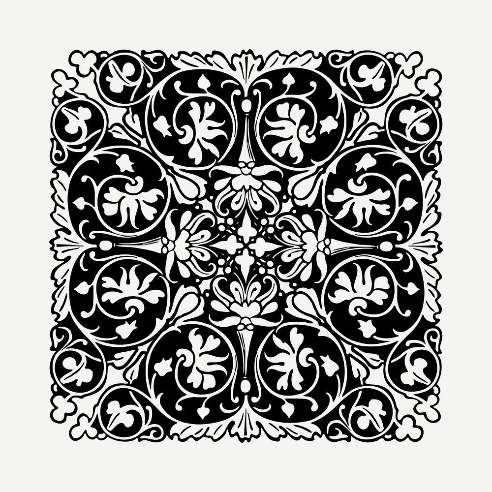 Elegant square decorative clipart illustration psd. Free public domain CC0 image