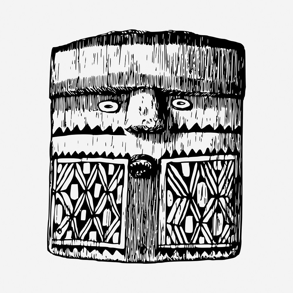 Ethnic mask black and white illustration clipart. Free public domain CC0 image