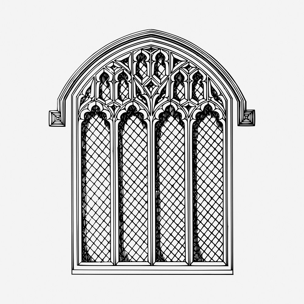 Arch window black and white illustration clipart. Free public domain CC0 image