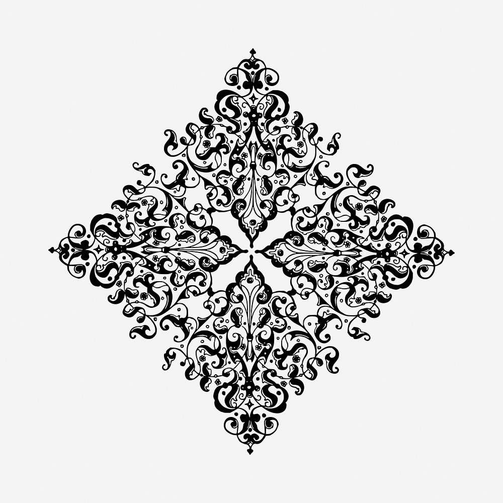 Elegant leafy decoration black and white illustration clipart. Free public domain CC0 image