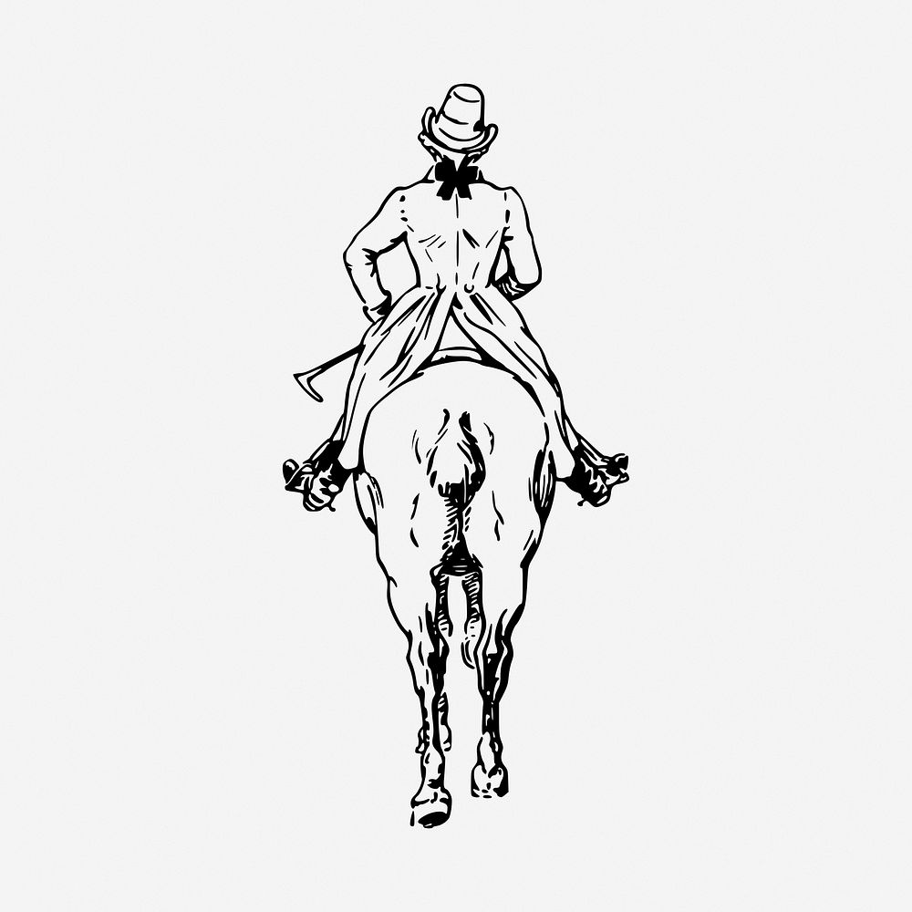 Horse rider black and white illustration clipart. Free public domain CC0 image