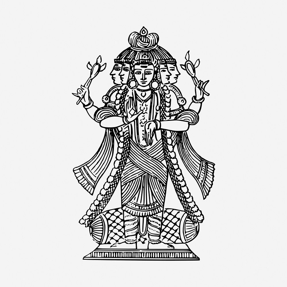 Mahadeva, Hindu god black and white illustration clipart. Free public domain CC0 image