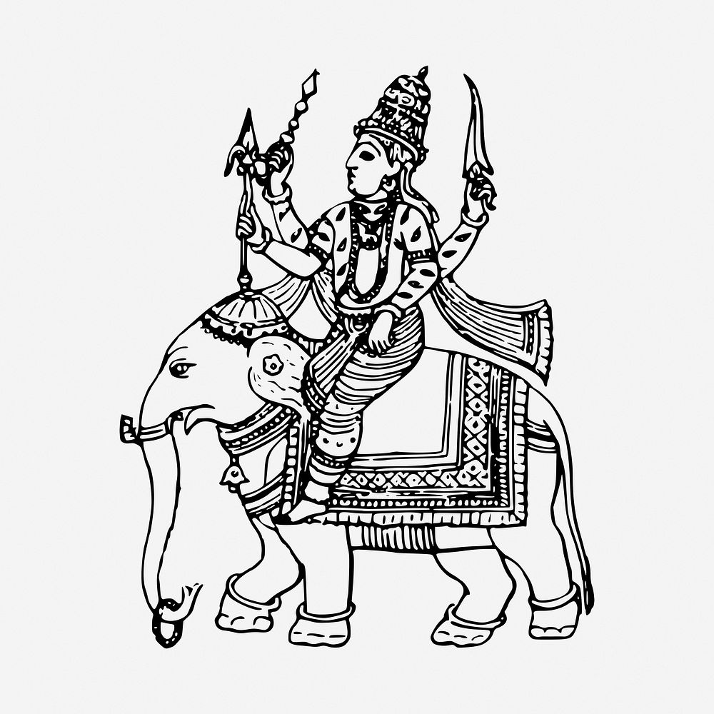 Hindu god black and white illustration clipart. Free public domain CC0 image