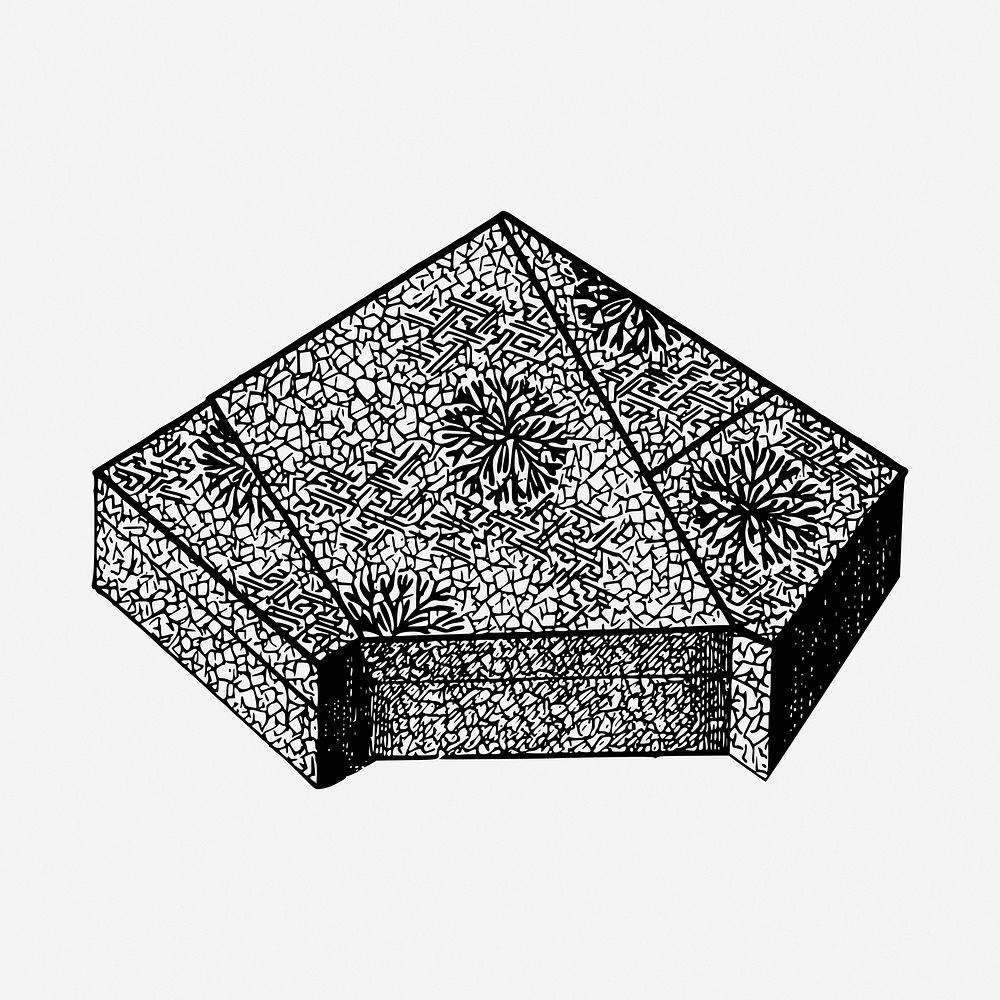 Ornate box black and white illustration clipart. Free public domain CC0 image