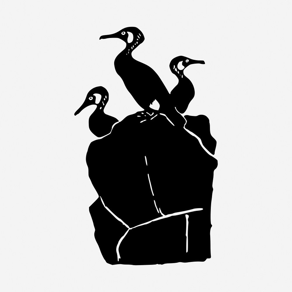 Birds silhouette black and white illustration clipart. Free public domain CC0 image