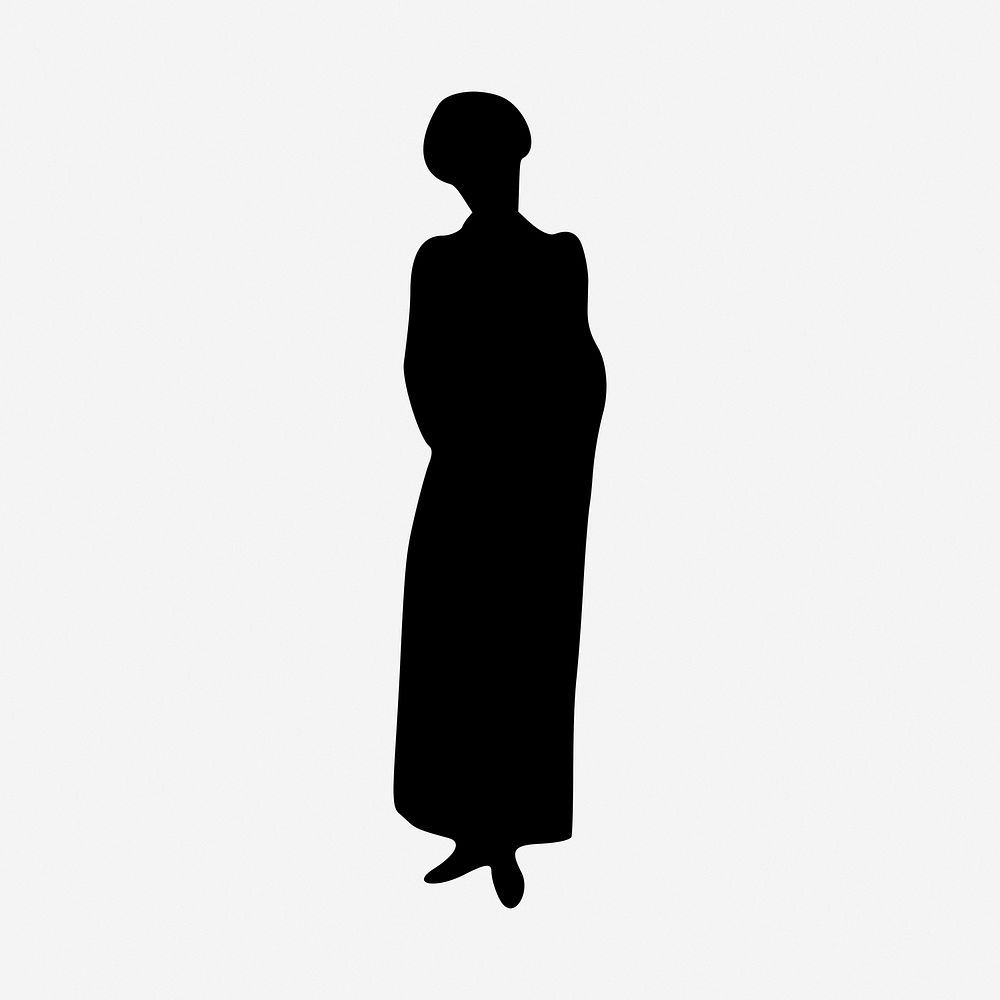 Lady silhouette black and white illustration clipart. Free public domain CC0 image